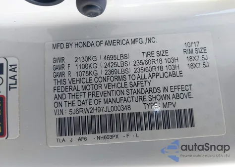 2018 Honda Cr-V Touring из США, поврежденный, VIN 5J6RW2H97JL000348